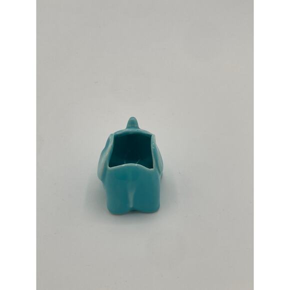 Vintage Aqua Elephant Planter Mini Ceramic Trunk Up Lucky Charm - Picture 4 of 5